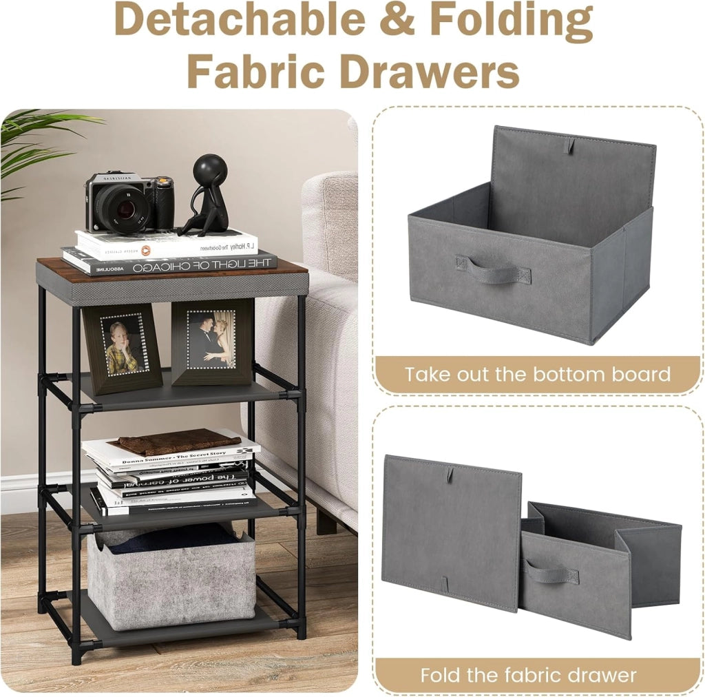 Armadietto a 3 Cassetti, Cassettiera Verticale con Contenitori in Tessuto Pieghevoli e Rimovibili, Comò in Stile Industriale per Camera da Letto, Soggiorno e Ufficio, Nero (Grigio 2)