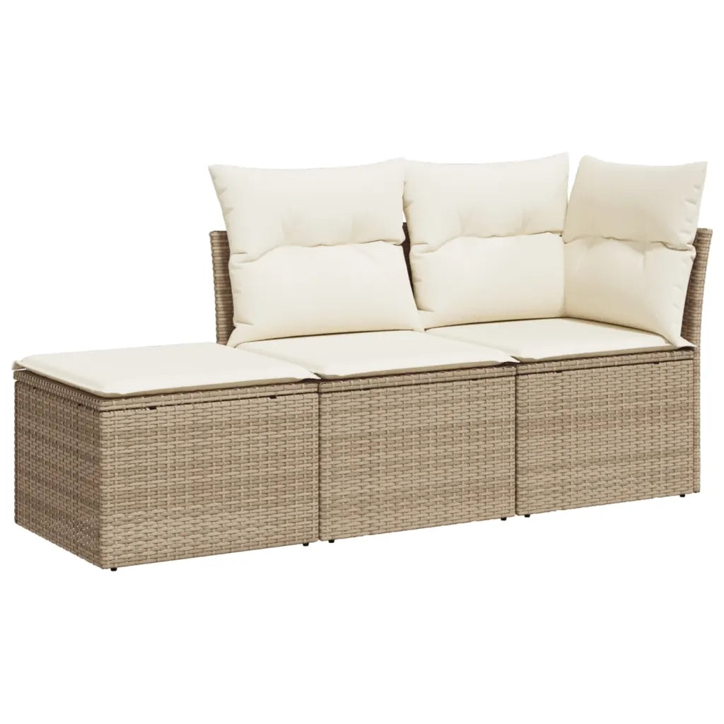 Set Divano da Giardino 3 pz con Cuscini Beige in Polyrattan