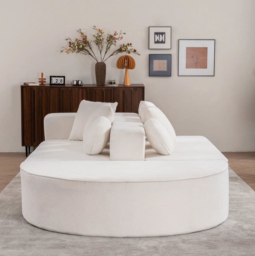 Divano modulare trasformabile in ciniglia bianca 263x171 cm