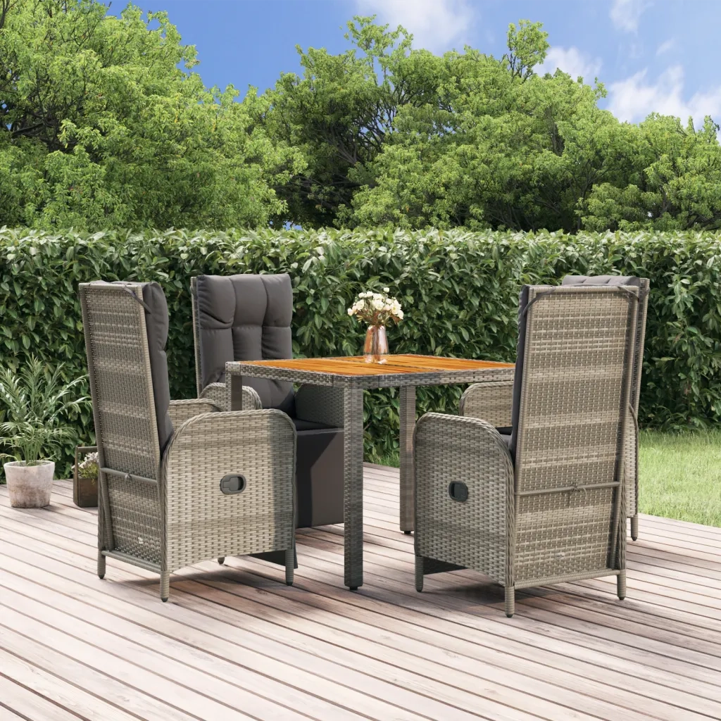 Set da Pranzo da Giardino 5 pz con Cuscini in Polyrattan Grigiocod mxl 124342