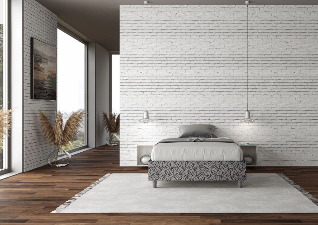Letto una piazza e mezza con rete imbottito 120x190 tessuto Era 9 blu Azelia