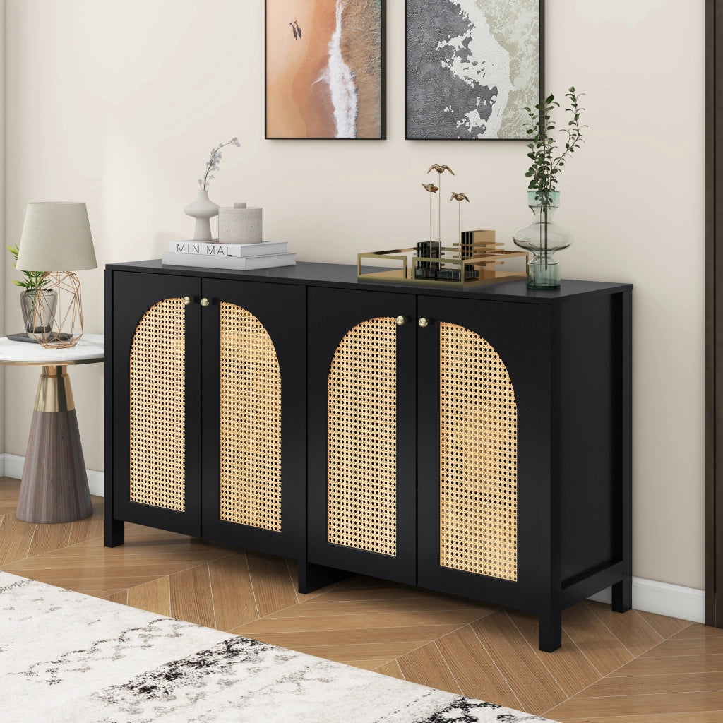 Credenza con 4 ante e ripiano regolabile; per soggiorno; in MDF; nero