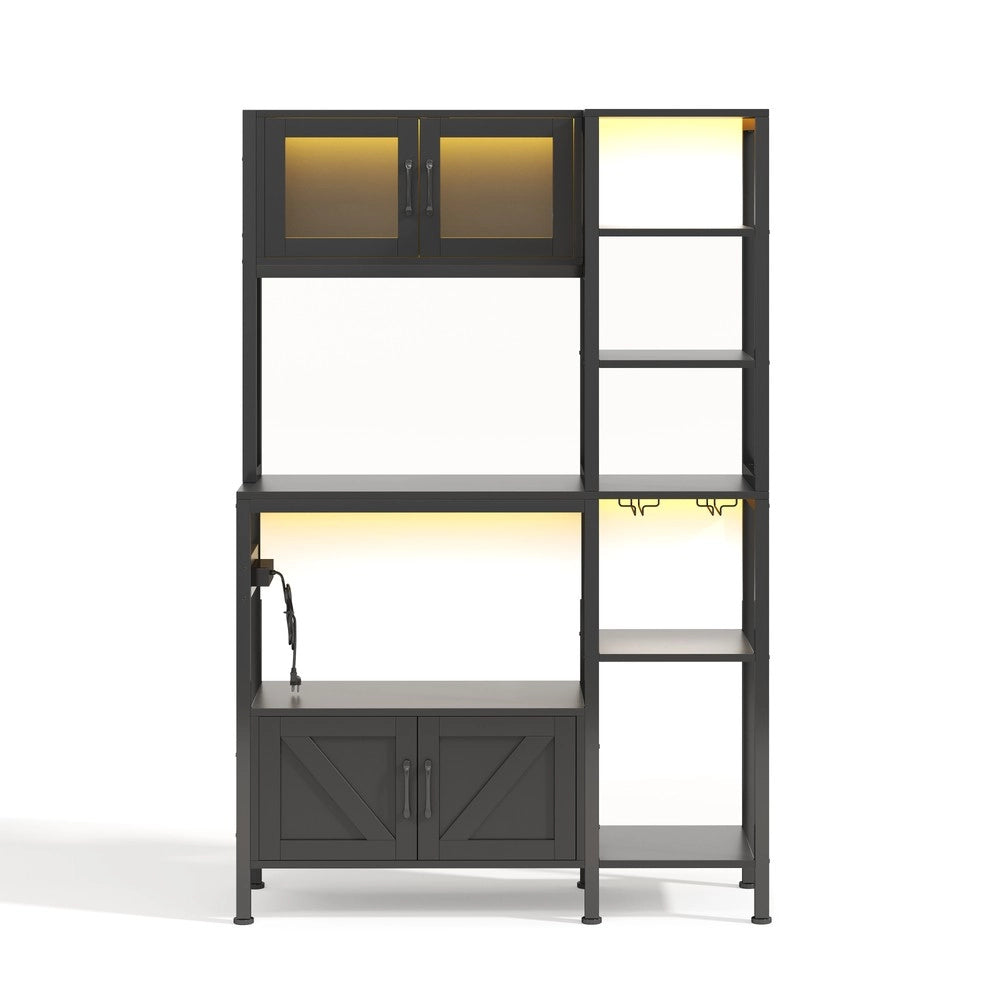 Libreria da Cucina con Presa e LED ¨C MINIMAL ¨C Scaffale Vino e Microonde, Legno, 180x115 cm