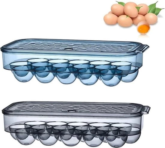 Eieropbergdoos portatile, 2 contenitori per uova, contenitore per uova per frigorifero con copertura, contenitore per conservazione delle uova, per proteggere e mantenere fresche le uova con 16 graticci, per frigorifero, cucina, picnic