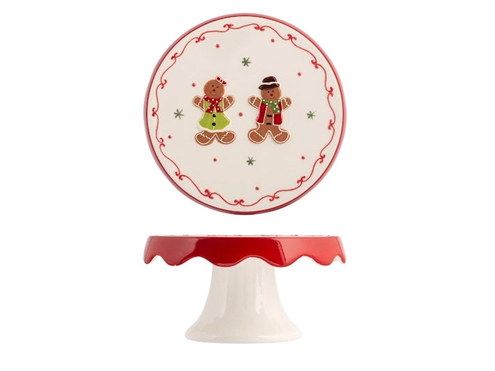 Alzata con piede gingerbread H&H Natale in ceramica decorata cm 20.