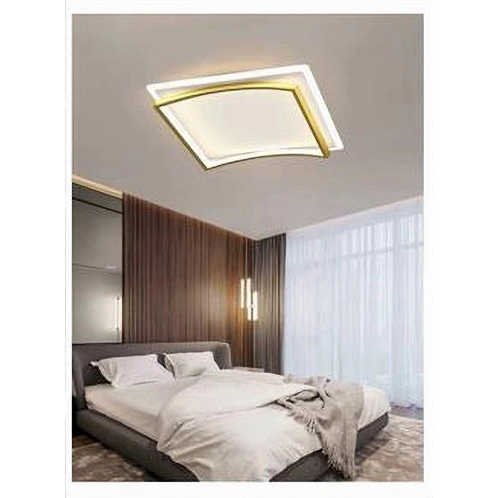 Trade Shop - Plafoniera Led 48w Quadrato Bianco Oro Design Moderno Soffitto Luce Fredda 71523 -