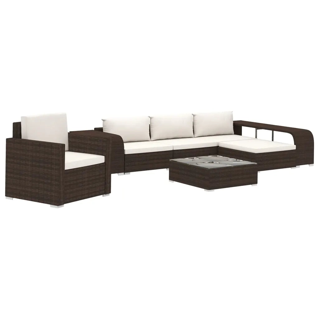 Set Divani da Giardino 8 pz con Cuscini in Polyrattan Marrone 48315