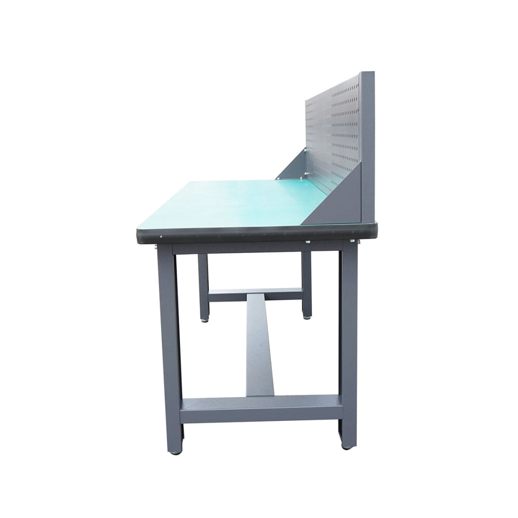 Tavolo, banco da lavoro da officina con presa 220V e pannello forato 1800x750x800+450mm