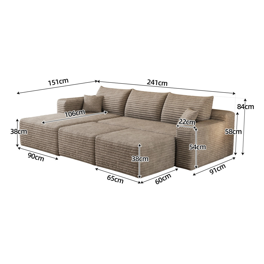 Divano angolare in tessuto con schiuma ad alta elasticità e montaggio facile design a linee fluide camel