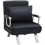 Poltrona Letto Moderna 2 in 1 con Schienale Reclinabile su 5 Posizioni e Cuscino, 65x77x80 cm, Nero