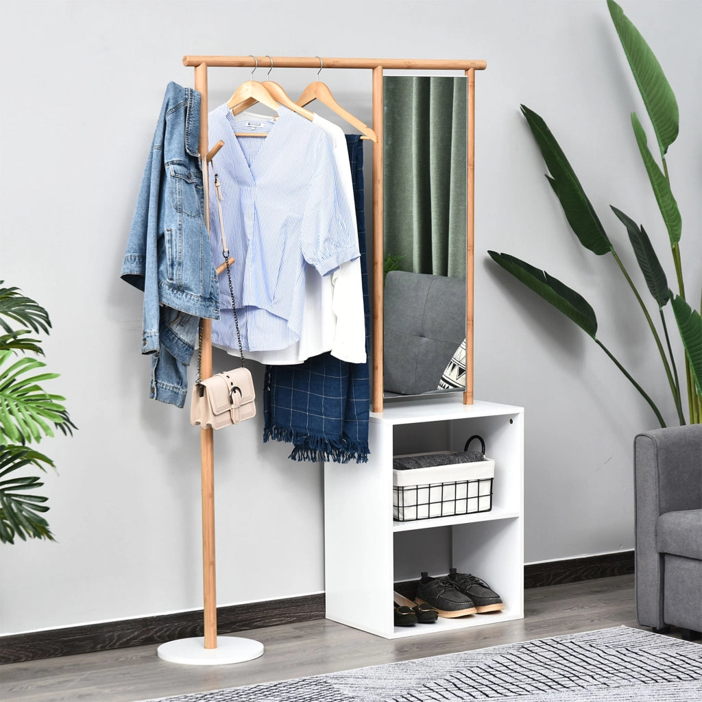 Appendiabiti con specchio e 4 ganci ¨C zephmum ¨C bianco MDF 100x34x164 cm