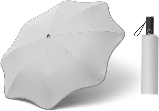 Parasole con angoli arrotondati, strisce riflettenti, leggero e UV-resistente, struttura in fibra di vetro a nastro completamente trasparente con 8 traverse.