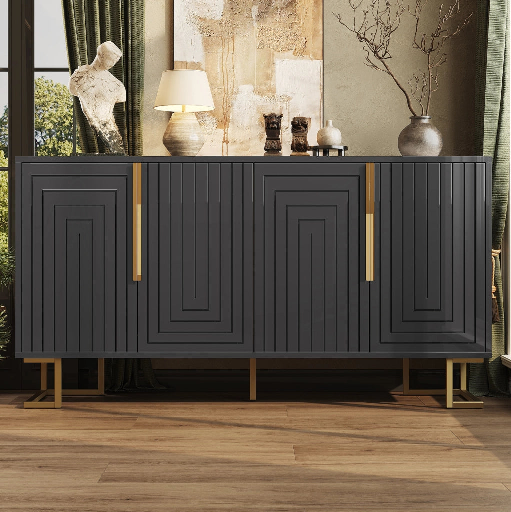 Credenza 152x40x75 cm con 2 ante e 4 vani; MDF nero