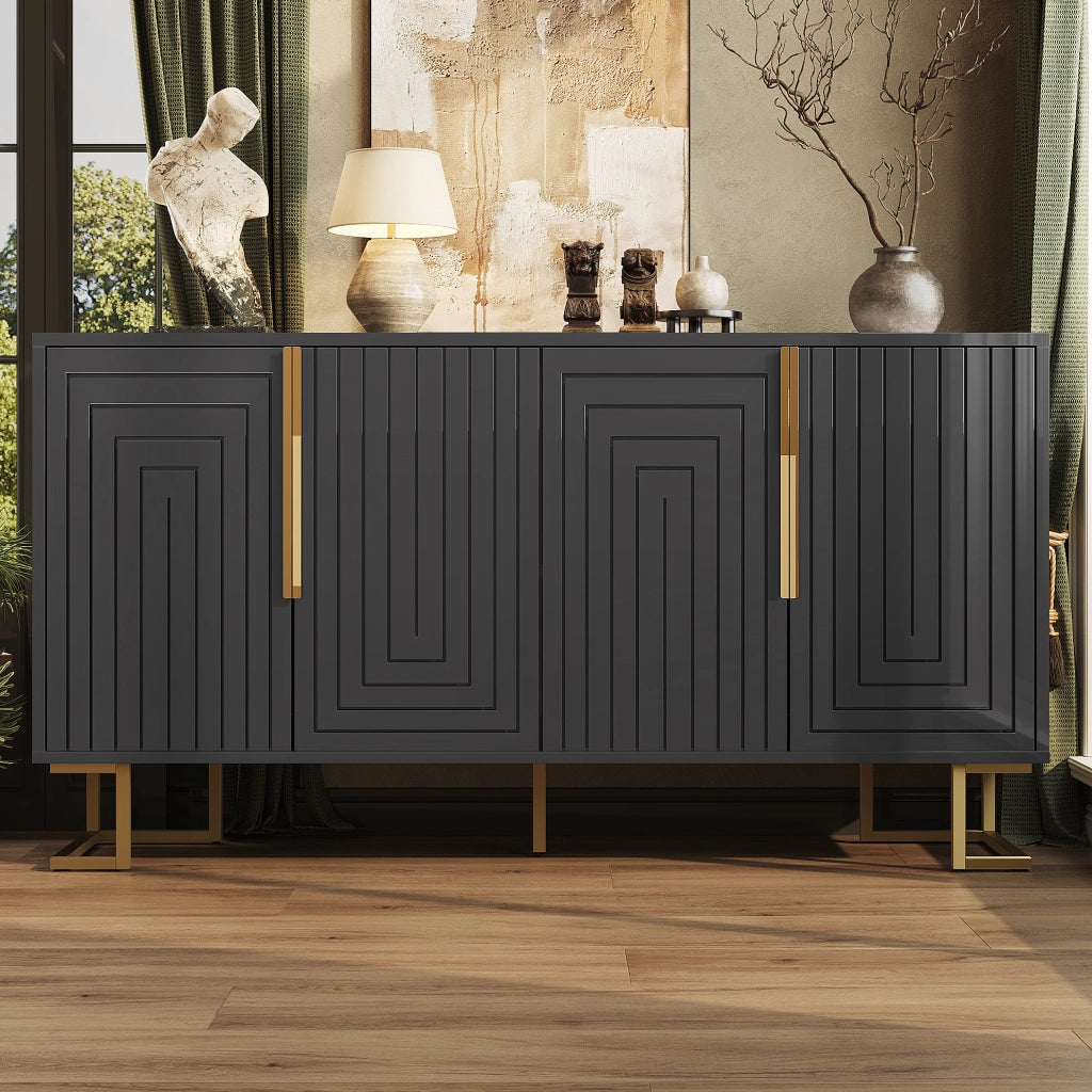 Credenza 152x40x75 cm con 2 ante e 4 vani; MDF nero
