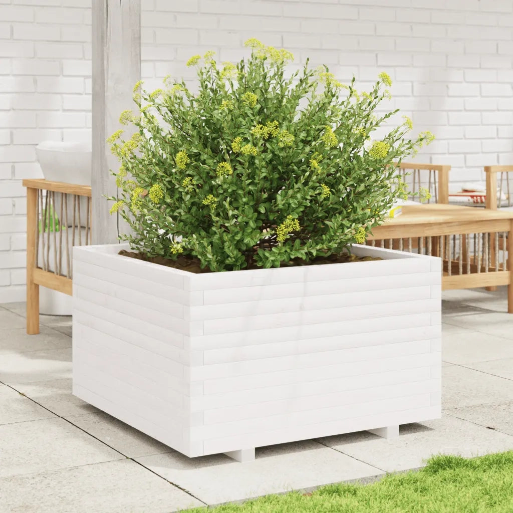 Fioriera | Cassetta per fiori | Vaso da Giardino Bianca 80x80x49,5cm Legno Massello di Pino