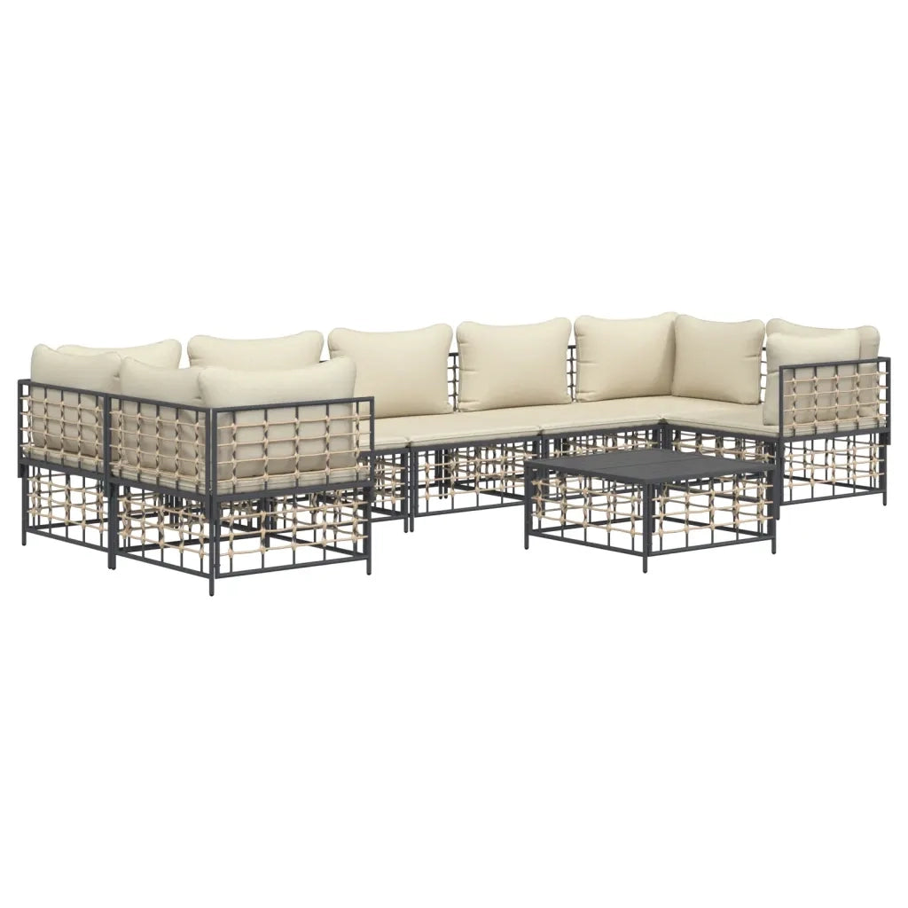 Set Divani da Giardino 8 pz con Cuscini Antracite in Polyrattan 3186802