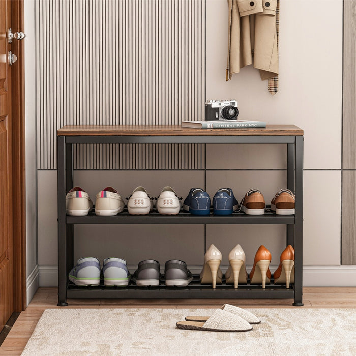 Armadio per scarpe con seduta, ampio ripiano industriale loft in legno retrò 62 cm