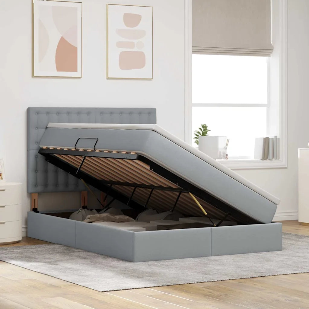 Letto con contenitore LED e materasso Grigio Chiaro