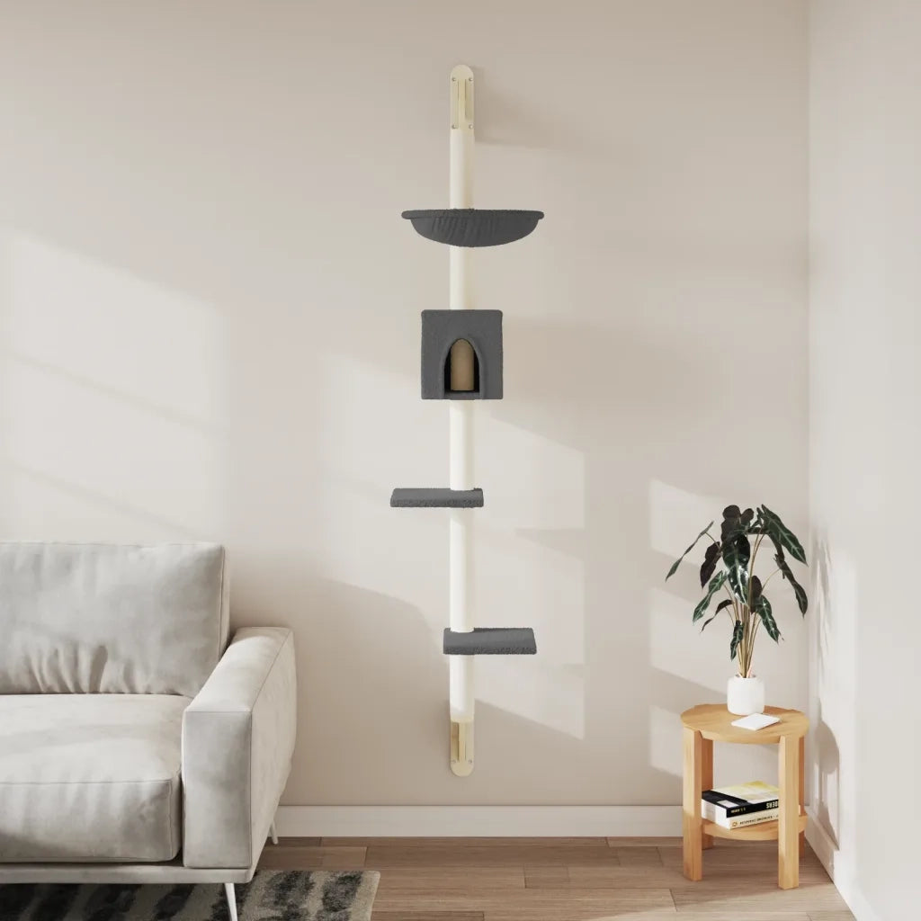 vidaXL Albero per Gatti con Tiragraffi a Parete Grigio Scuro 187 cm