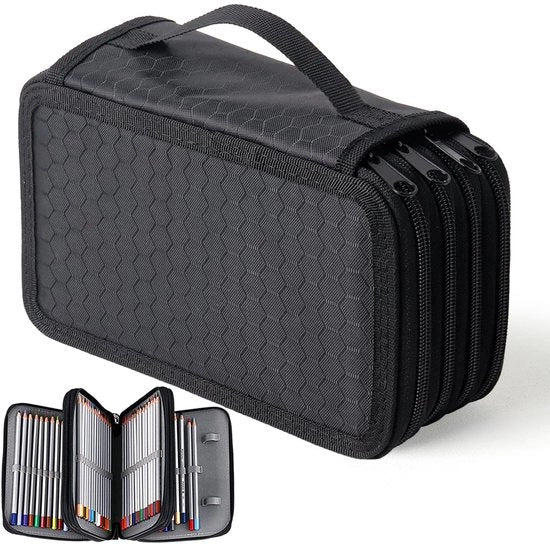Cassetto per Matite 72 Slot, Grande Capacità, Adulto, Portatile, Impermeabile Zaino per Matite per Uffici e Scuole, Nero
