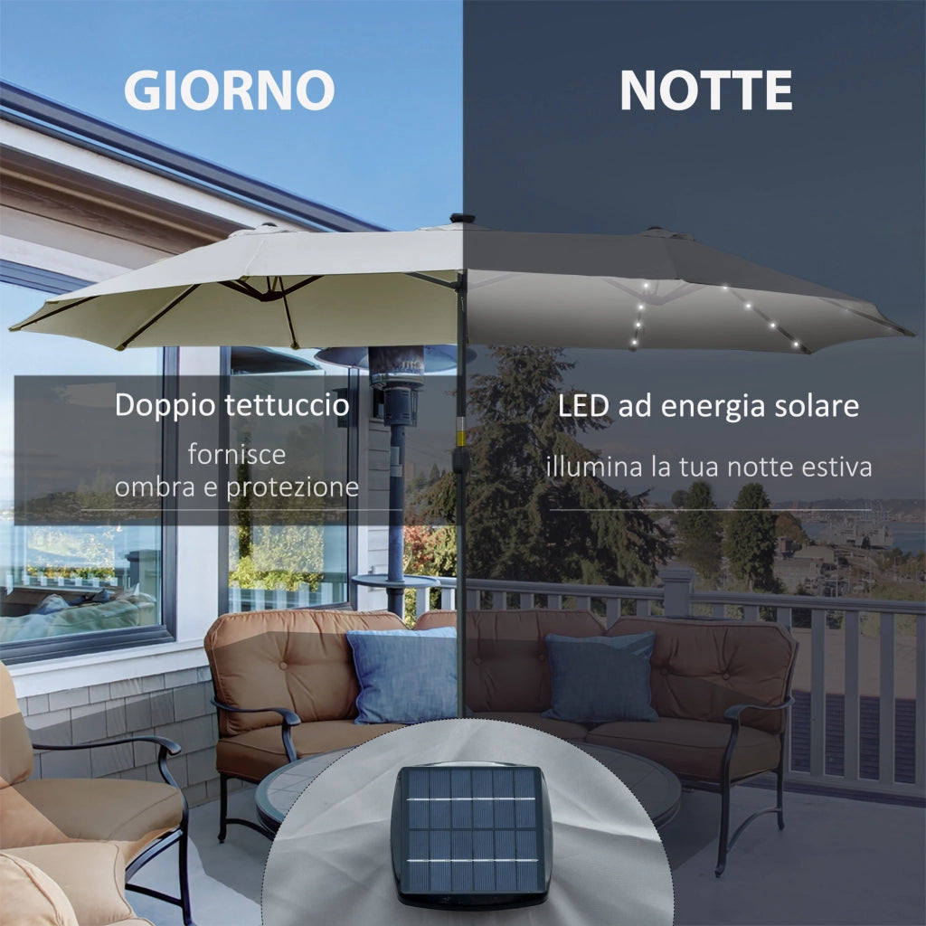 Ombrellone da Giardino Doppio con Luci LED ¨C zephmum ¨C Grigio Chiaro 4.5m