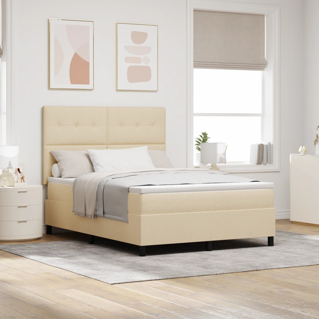 Letto con Box Spring e Materasso & LED Crema 140x190 cm Tessuto