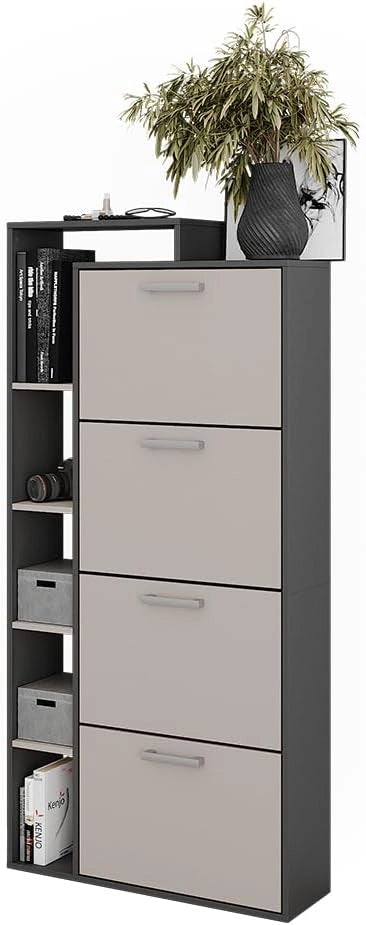 Scarpiera Orlando, Antracite/grigio, 80 x 166.1 cm con 4 scomparti, per la conservazione e l’organizzazione delle scarpe nell’ingresso