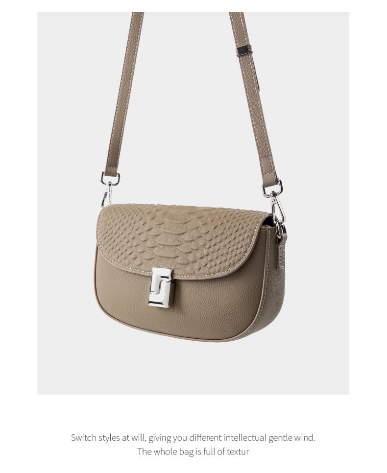 Borsa a tracolla da donna in vera pelle, grande capacit¨¤, piccola borsa quadrata, grigia
