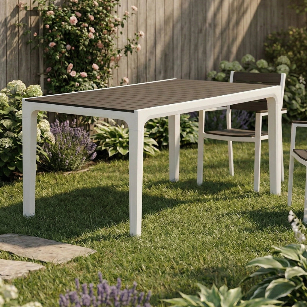 Tavolo da esterno Nanaimo, Base per picnic, Piano da pranzo da giardino, Banco outdoor multiuso, 160x90 h74 cm, Bianco e Grigio scuro