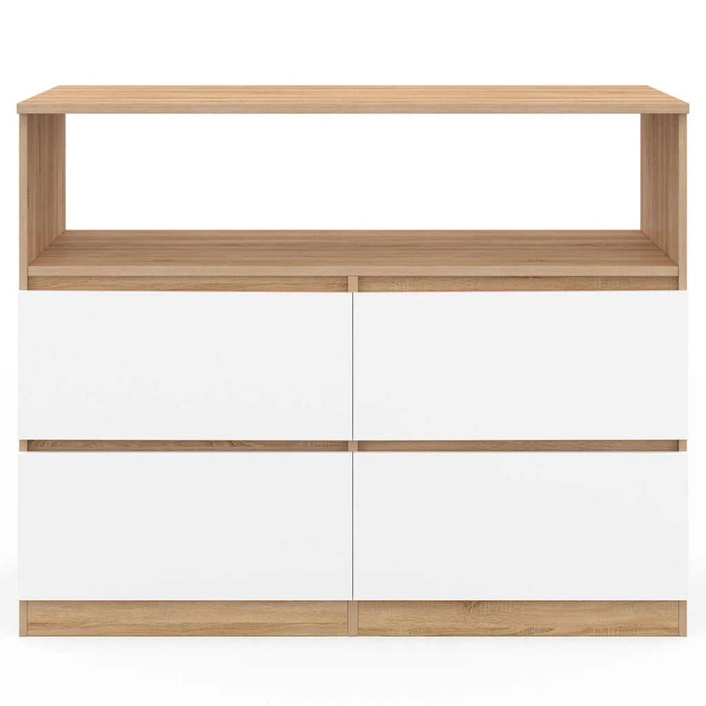 IDMarket - TOMI Cassettone a 4 cassetti da 100 cm con nicchia effetto faggio in bianco