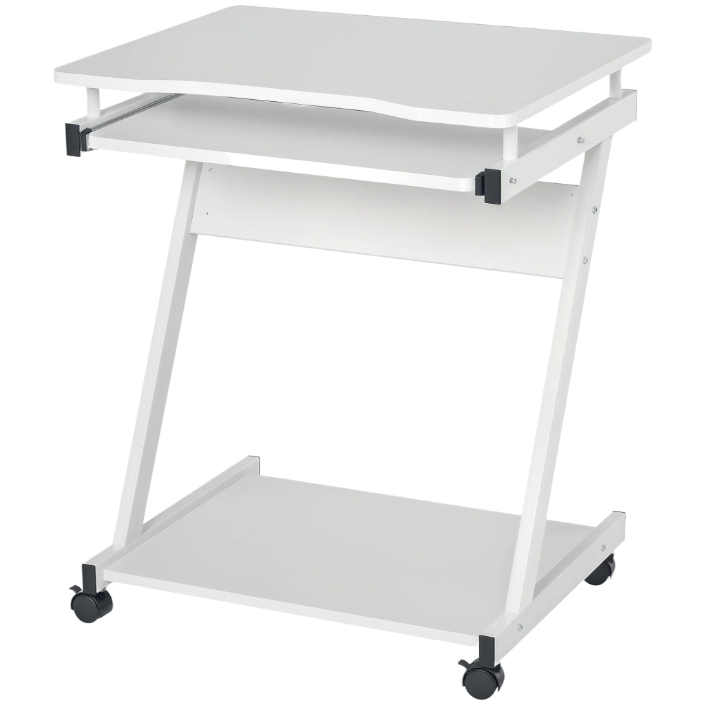 Scrivania per computer con ruote e scaffale ¨C Minimal ¨C Bianco