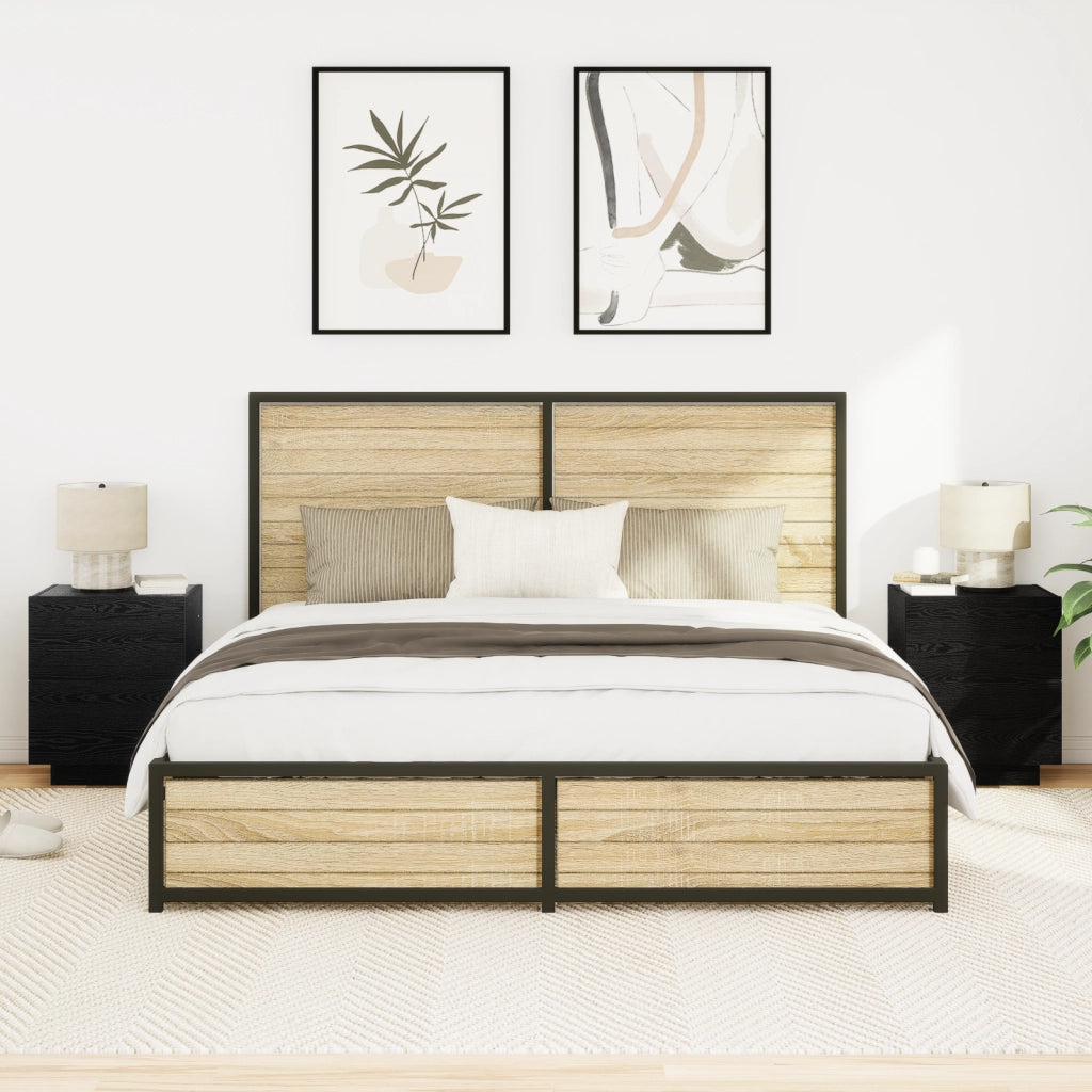 Comodini con luci LED 2 pz Rovere Nero 45x40x55 cm