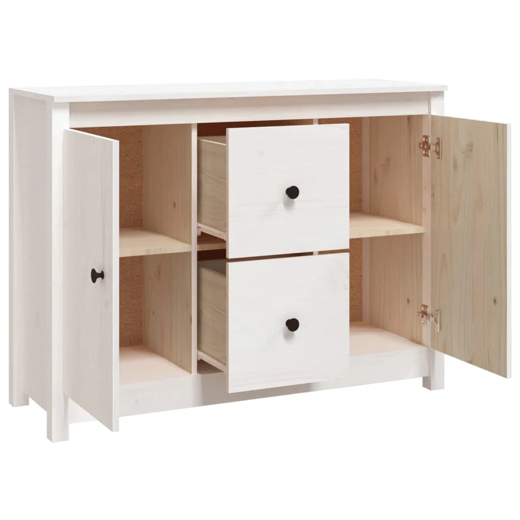 Buffet credenza cassettiera armadio mobile contenitore organizer per cucina soggiorno salotto 100 x 35 x 74 cm legno massello di pino bianco 02_0030156