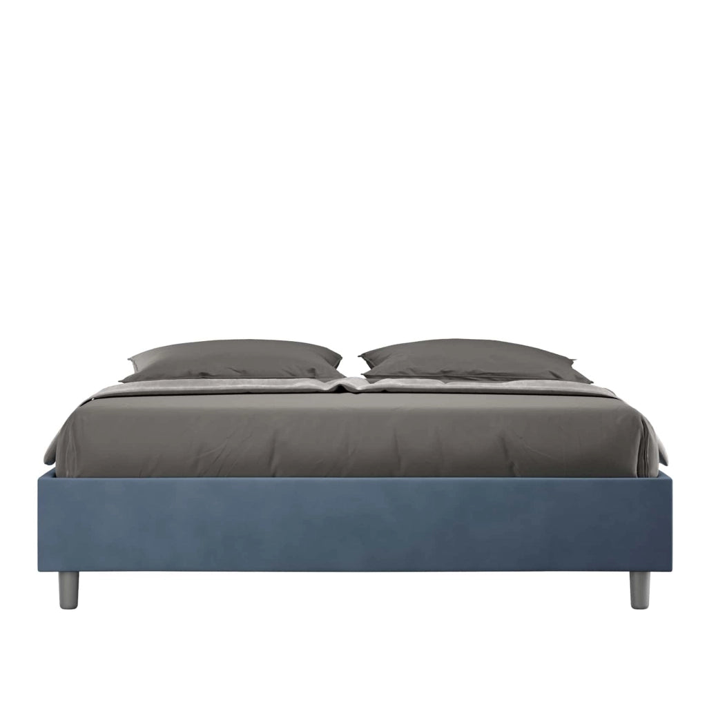 Letto matrimoniale francese con rete imbottito 140x210 microfibra sabbia Azelia