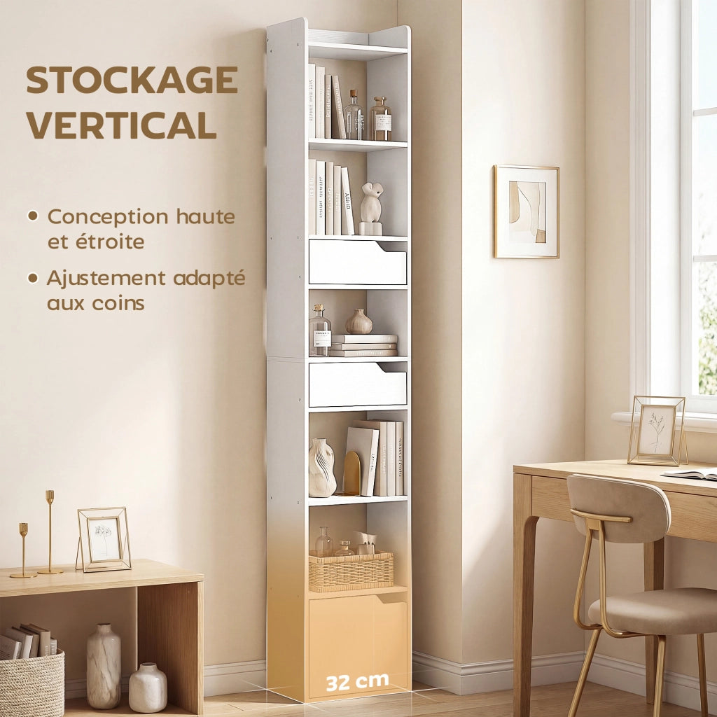 Libreria con ante e cassetti ¨C Zephmum ¨C Bianco 32x24x181,5cm