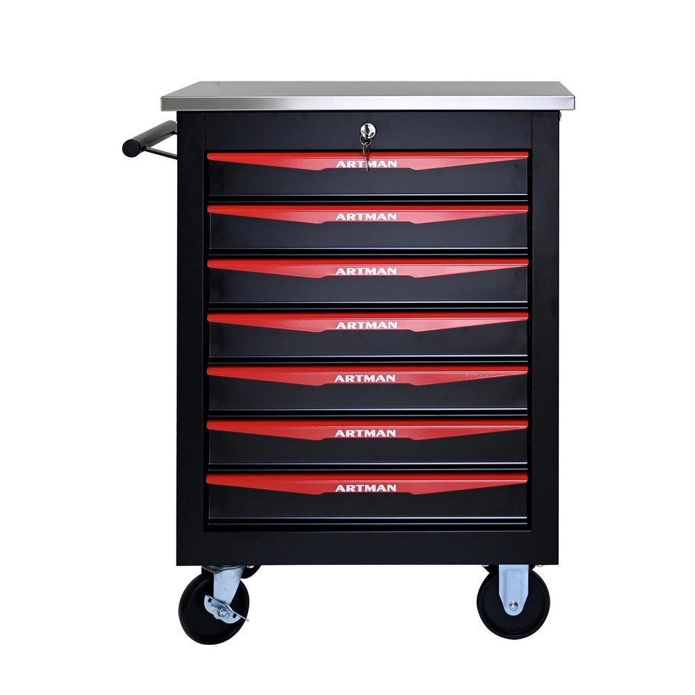 Carrello Portautensili 7 Cassetti con Ruote ¨C MINIMAL ¨C Metallo, Nero e Rosso
