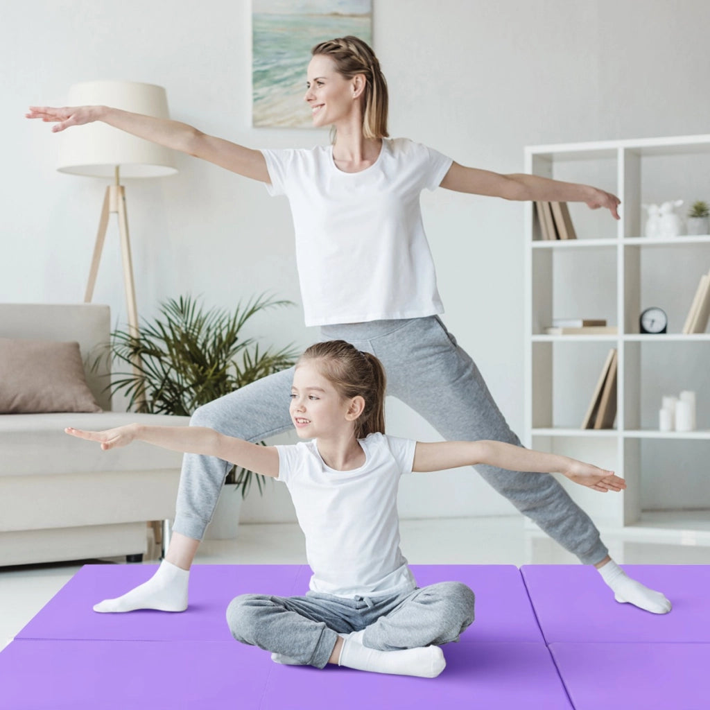 Tappetino yoga pieghevole in pelle PU, Materassino fitness spessore multifunzionale e antiscivolo 180x60x5cm Viola