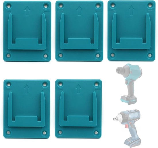 Rack per elettroutensili 5 posti compatibile con 18V Bosch e Makita, montaggio su garage, officina o parete per la conservazione di elettroutensili e attrezzature.
