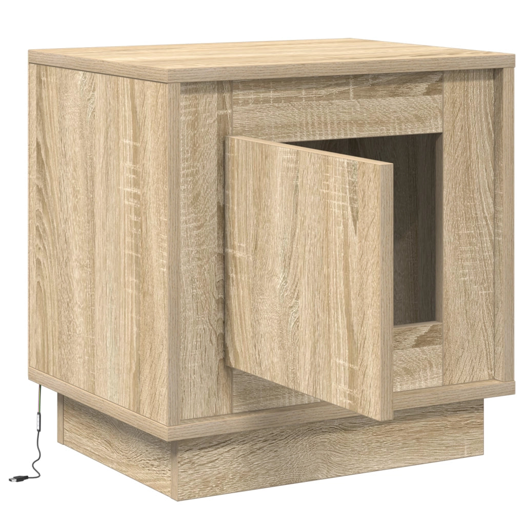 Comodino con luci LED Rovere Sonoma 44x34,5x45 cm