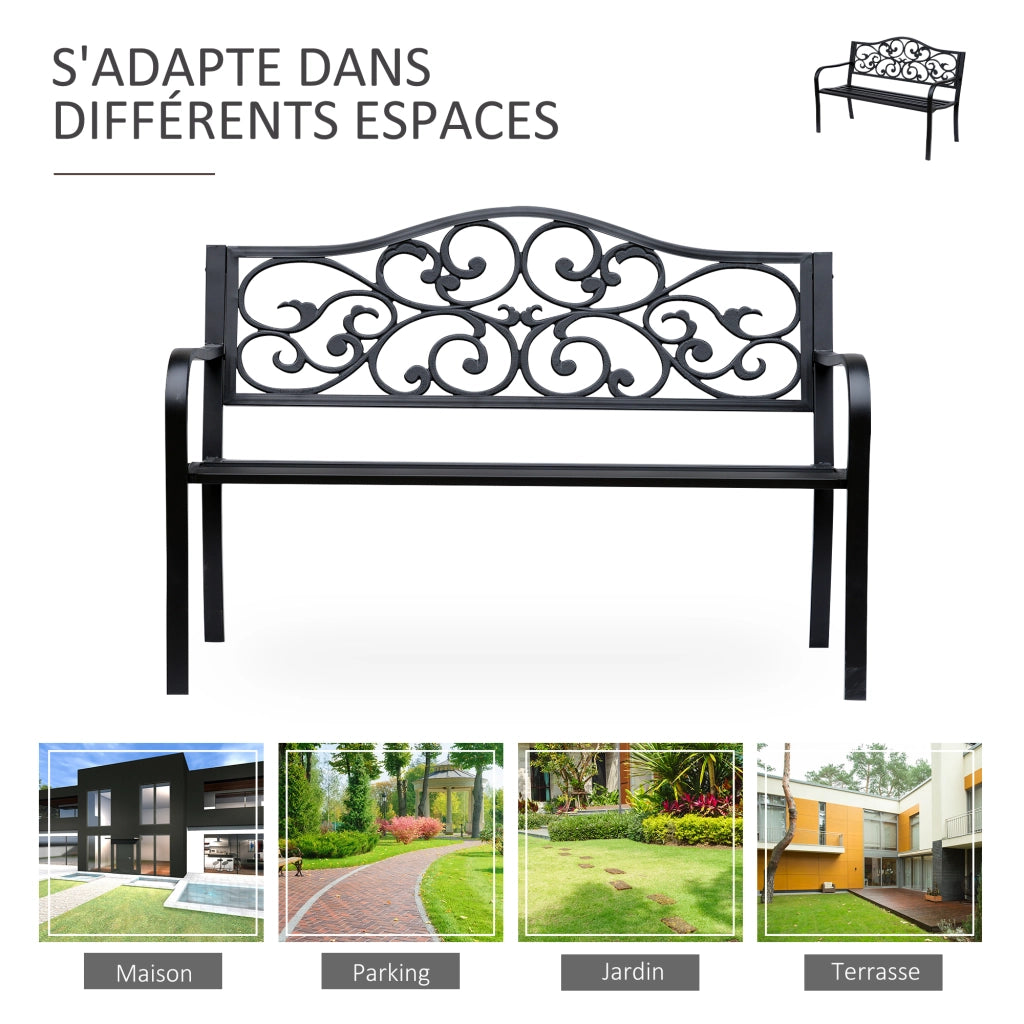 Divano da giardino 3 posti ¨C zephmum ¨C metallo nero 127x60x85 cm