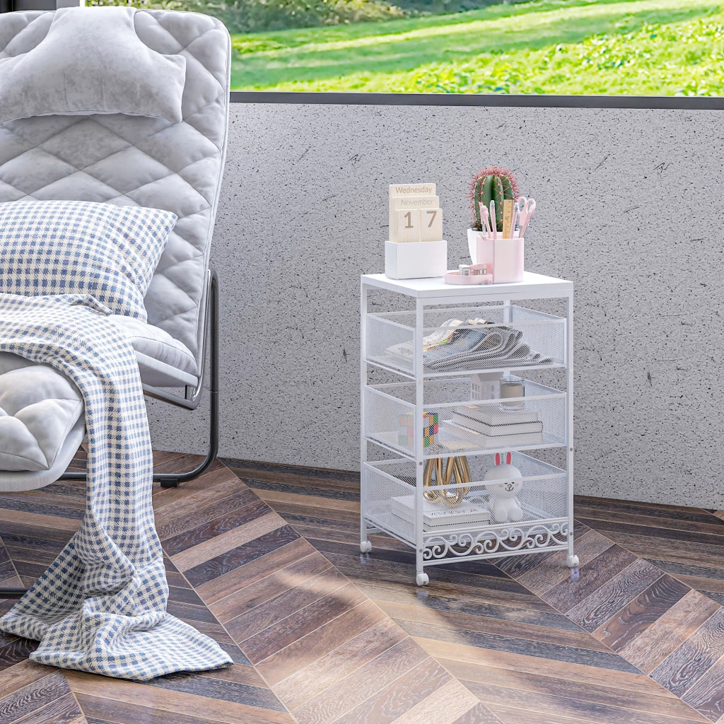 Carrello Portautensili 3 Livelli con Cestini ¨C zephmum ¨C Bianco 34x29,5x57,5cm
