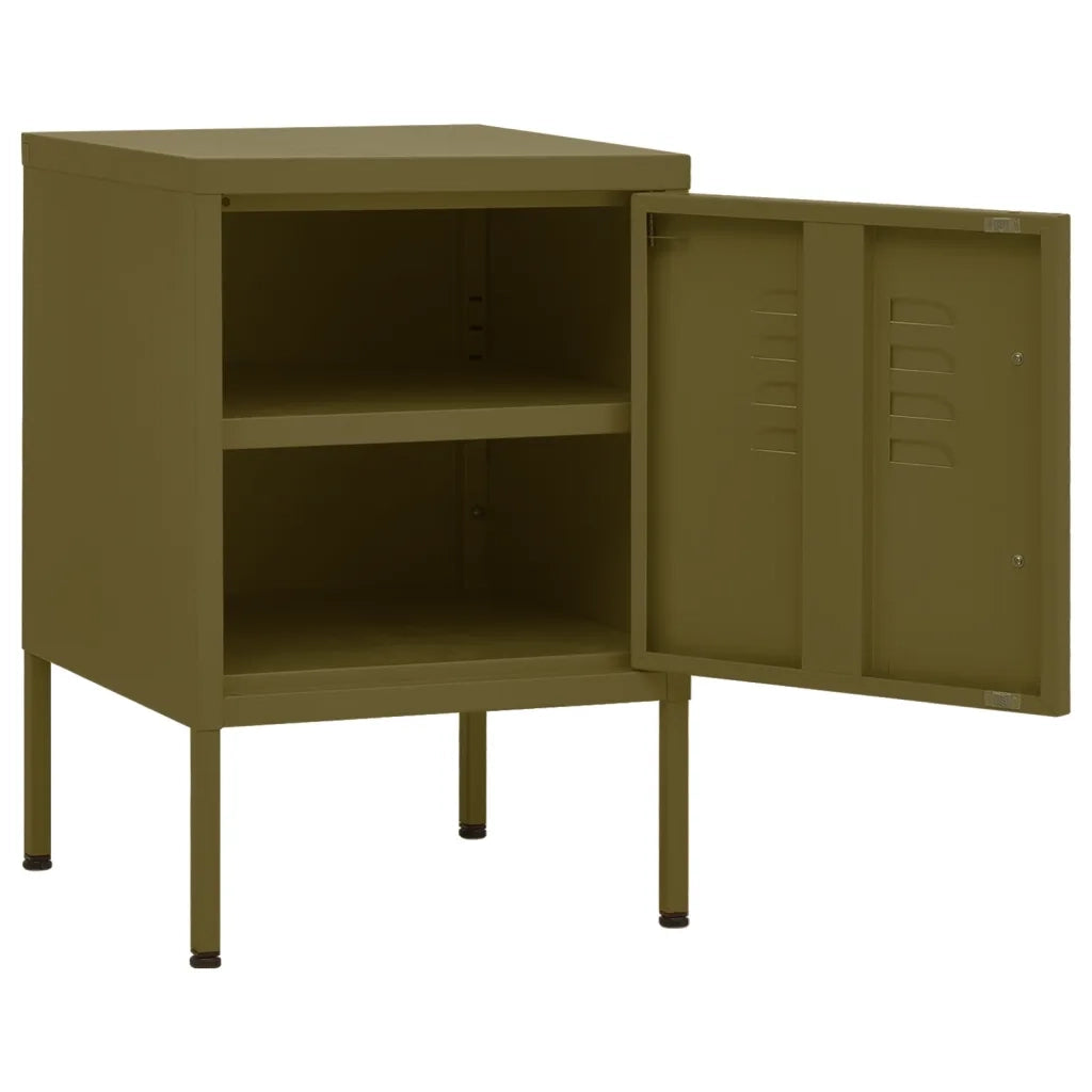 Comodini 2 pz-Set di 2 Tavolino da notte Verde Oliva 35x35x51 cm in Acciaio