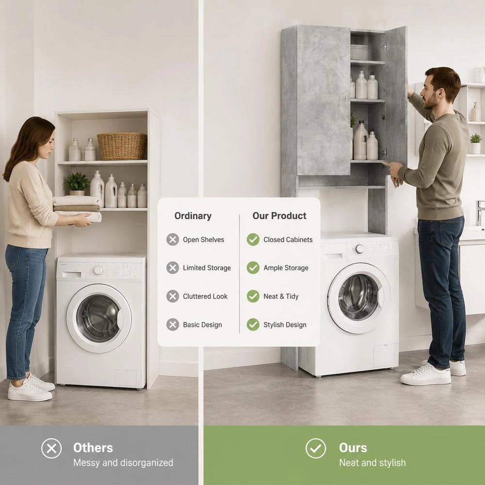 Washing Machine Cabinet, Concrete Grey, 64x25.5x190 Cm