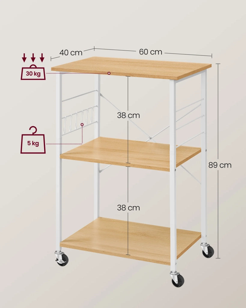Scaffale da cucina carrello da portata ripiano a 3 ripiani per microonde mini forno tostapane struttura in metallo con 6 ganci stile industriale marrone 12_0005676