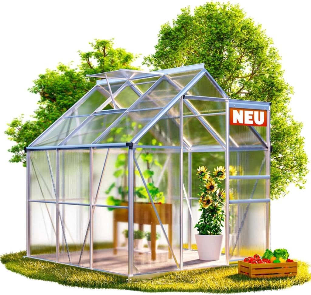 ® Serra da Giardino in Alluminio 3,6m² 190x190cm incl. Lucernario Coltivazione Orto per Piante Giardinaggio 5,8m³