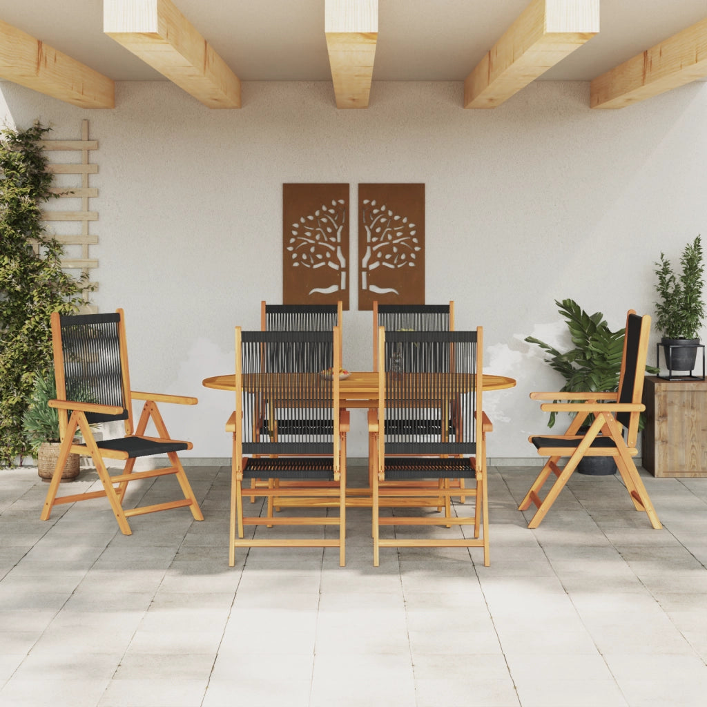 Set da Pranzo da Giardino da 7 Pezzi - Legno di Acacia Nero con Polyrattan