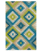 Passatoia moderna AVANA VERDE BLU contemporaneo geometrico etnico kilim, tappetino multiuso lavabile anti-scivolo cm.55x80