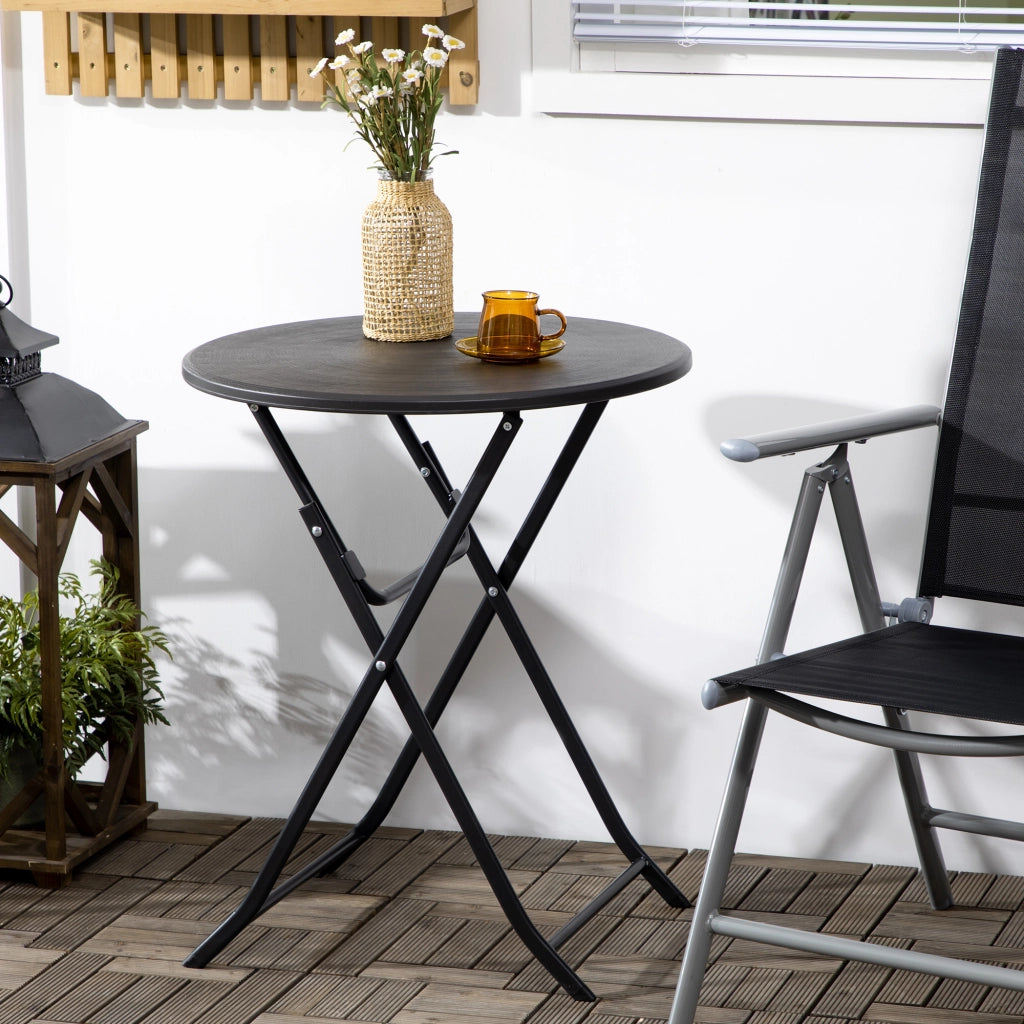 TAVOLO da esterno rotondo Ø60 cm pieghevole effetto legno grigio scuro