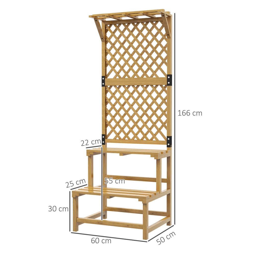 Portafiori in legno a 2 livelli con griglia posteriore, 60 x 50 x 166 cm, giallo