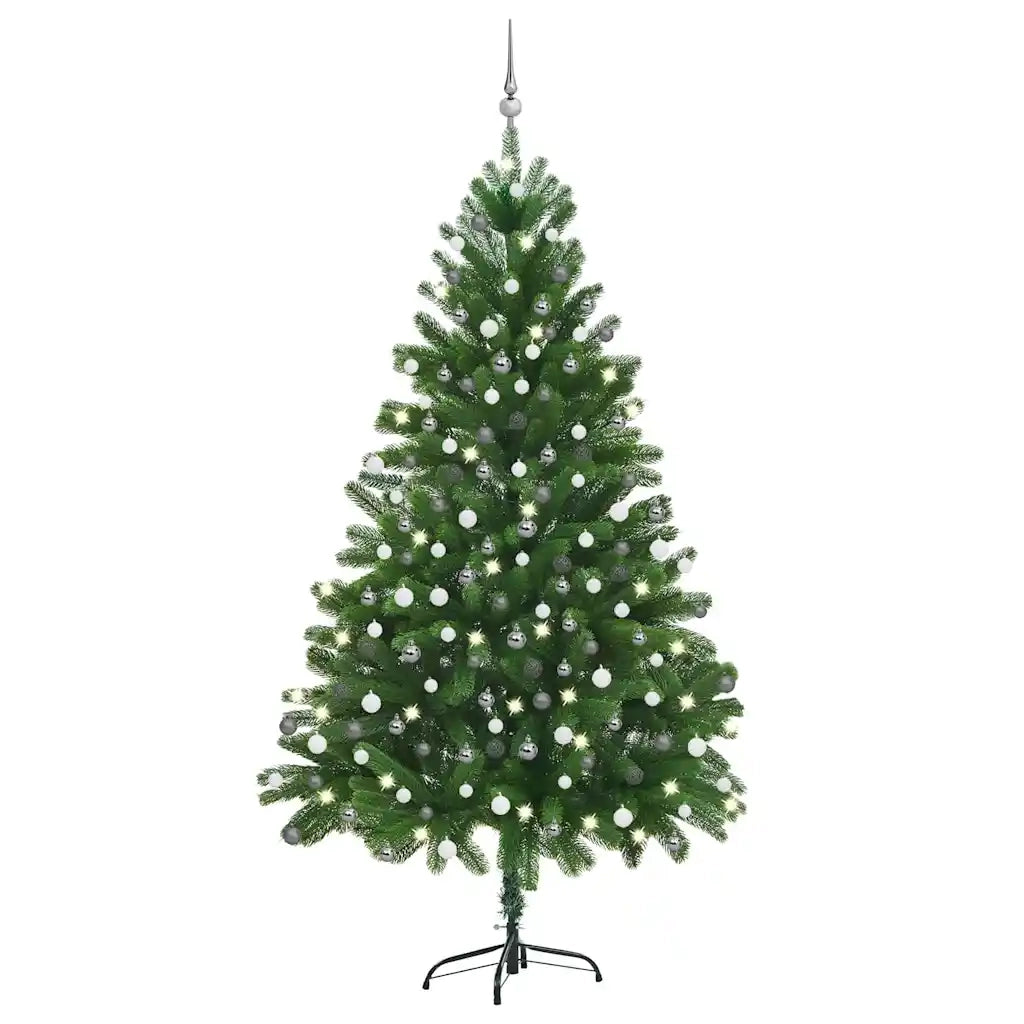 Albero di Natale Preilluminato con Palline Verde 210 cm 3077728